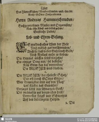 Rist, Johann: Über des Fürtrefflichen Weltberühmten und um die Kirche Gottes Hochverdienten Herrn Andreas Hammerschmieden