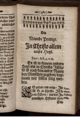 Die Neunde Predigt. In Christo allein unser Heyl