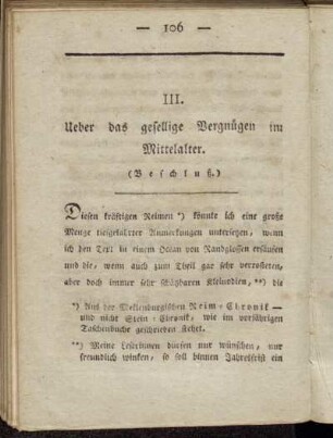 III. Ueber das gesellige Vergnügen im Mittelalter ( Beschluß)