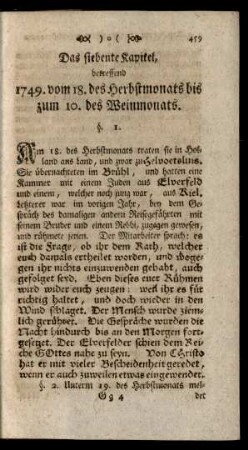 Das siebente Kapitel, betreffend 1749. vom 18. des Herbstmonats bis zum 10. des Weinmonats