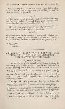 On certain distinctions between the theories of converging fractions and converging multiples.