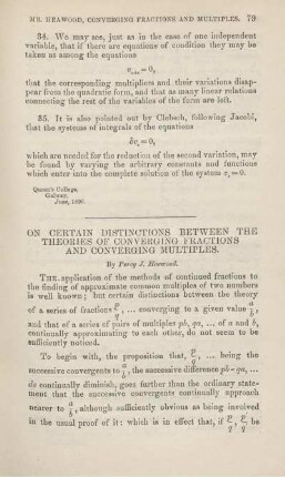 On certain distinctions between the theories of converging fractions and converging multiples.