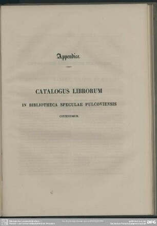 Appendice. Catalogus Librorum in Bibliotheca Speculae Pulcoviensis contentorum