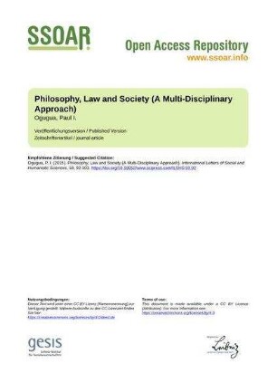 Philosophy, Law and Society (A Multi-Disciplinary Approach)