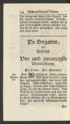 Die Bergarten, oder Fossilien. Vier und zwanzigste Unterredung