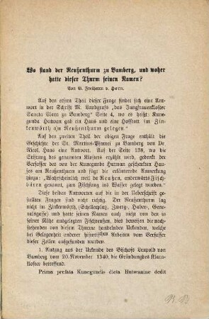 Wo stand der Reußenthurm zu Bamberg, und woher hatte dieser Thurm seinen Namen?