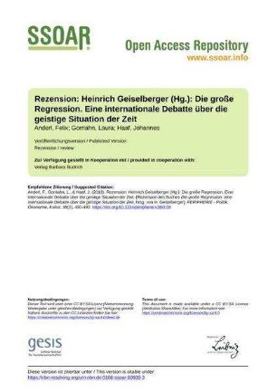 Rezension: Heinrich Geiselberger (Hg.): Die große Regression. Eine internationale Debatte über die geistige Situation der Zeit