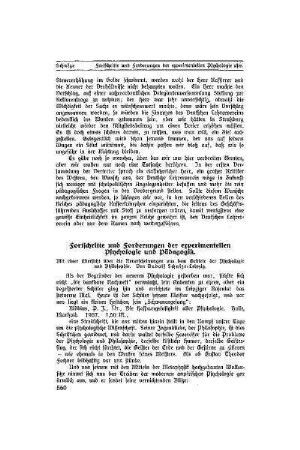 Fortschritte und Forderungen der experimentellen Psychologie und Pädagogik