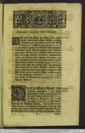 Leichenpredigt : Christliche Gedächtnüß-Predigt. Votum, Praeloquium, Applicatio, Textus, Exordium, Proposit, Partitio, Votum, Tractatio, Usus