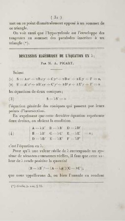 Discussion algébrique de l'équation en ... .