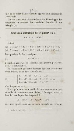 Discussion algébrique de l'équation en ... .