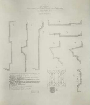 Dresden, Cosel-Palais : Schnittdarstellungen (Gesimsprofile ?), Zeichnung 1952, Amt für Denkmalpflege Dresden
