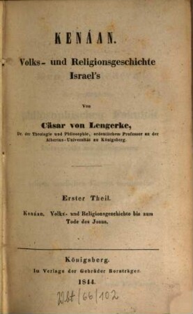 Kenáan : Volks- und Religionsgeschichte Israel's. 1, Kenáan : Volks- und Religionsgeschichte bis zum Tode des Josua