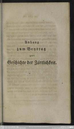 Anhang zum Beytrag zur Geschichte der Zärtlichkeit