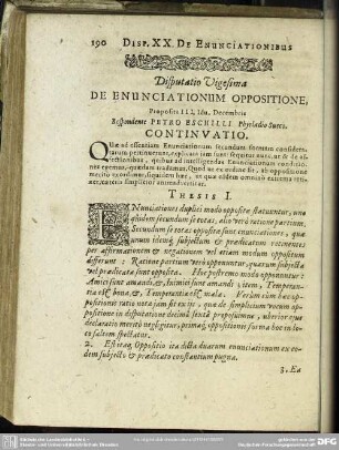 Disputatio Vigesima De Enunciationum Oppositione