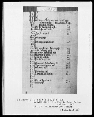 Psalterium — Jahreskalender von Januar bis Dezember, Folio IV recto - IX verso
