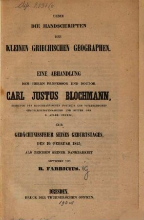 Ueber die Handschriften der kleinen griechischen Geographen