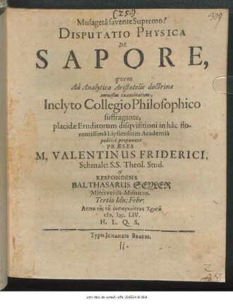Disputatio Physica De Sapore