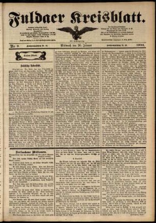 Erste Ausgabe vom Mittwoch, den 20. Januar 1904.