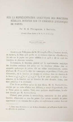 Sur la représentation analytique des fonctions réeles, données sur un ensemble quelconque. de points.