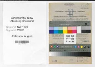 Entnazifizierung August Fellmann , geb. 26.08.1896 (Bahnsekretaer)