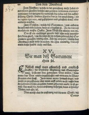 XV. Wie man diß Sacrament ehren sol.
