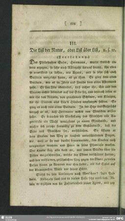 III. Die List der Natur, oder List über List, u. s. W. (Fortsetzung)