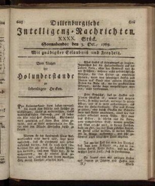XXXX. Stück. Sonnabends: den 3. Oct., 1789.
