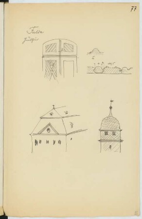 Haustür, Fulda: Ansicht, Detail Tür, Details weitere Gebäude (aus: Skizzen- und Fotoalbum 19)