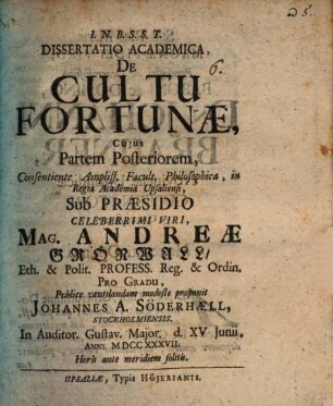 Diss. acad. de cultu Fortunae, Pars posterior