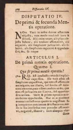 Disputatio IV. De primâ & secunda Mentis operatione