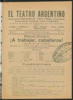 1920001500: ¡A trabajar, caballeros! : sainete en dos cuadros