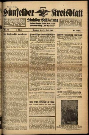 Erste Ausgabe vom Montag, den 07. Juli 1941.