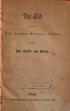 Der Cid : nach spanischen Romanzen besungen