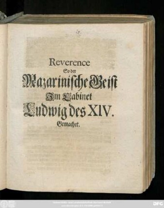 Reverence So der Mazarinische Geist Im Cabinet Ludwig des XIV. Gemachet