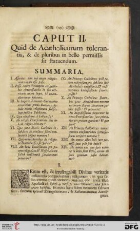Caput II: Quid de Acatholicorum tolerantia, & de pluribus in bello permissis sit statuendum