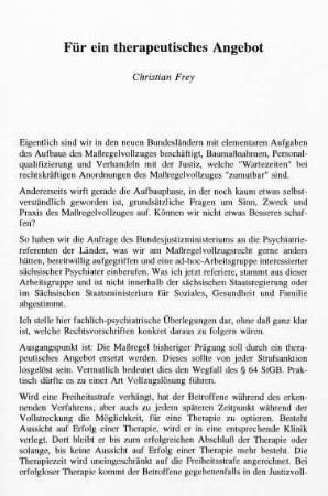 203-206, Für ein therapeutisches Angebot