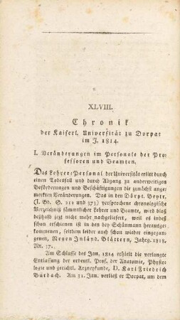 XLVIII. Chronik der Kaiserl. Universität zu Dorpat im J. 1814