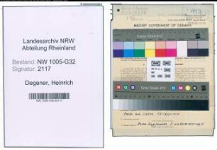 Entnazifizierung Heinrich Degener , geb. 11.11.1905 (Mechaniker)
