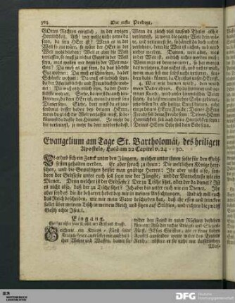 Die erste Predigt, am Tage St. Bartholomäi.
