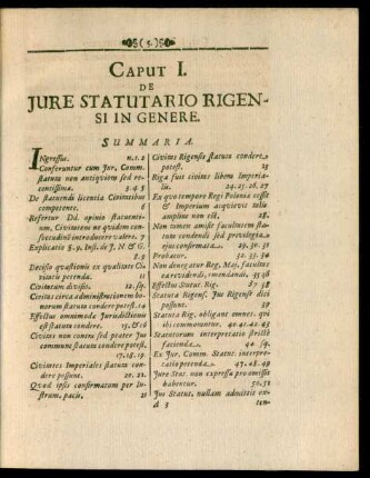 Caput I. De Iure Statutario Rigensi In Genere.
