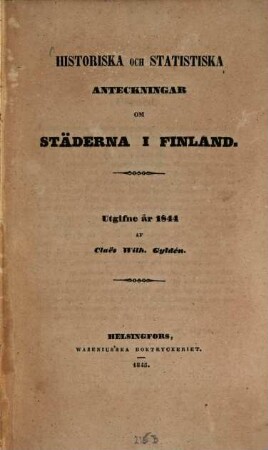 Historiska och statistika anteckningar om städerna i Finland