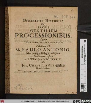 Dissertatio Historica De Sacris Gentilium Processionibus