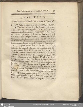 Chapitre V. Des Fourneaux à bruler ou calciner le Minéral