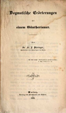 Dogmatische Erörterungen mit einem Güntherianer