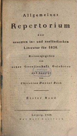 Allgemeines Repertorium der neuesten in- und ausländischen Literatur. 1826,1