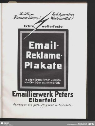 Email-Reklame-Plakate. Emaillierwerk Peters Elberfeld
