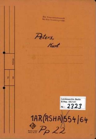 Personenheft Kurt Peters (*14.08.1905), Kriminalsekretär