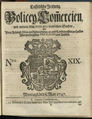 Nro. XIX, Montags, den 8. May 1747
