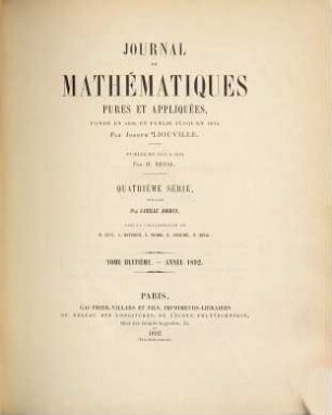 Journal de mathématiques pures et appliquées. 8. 1892